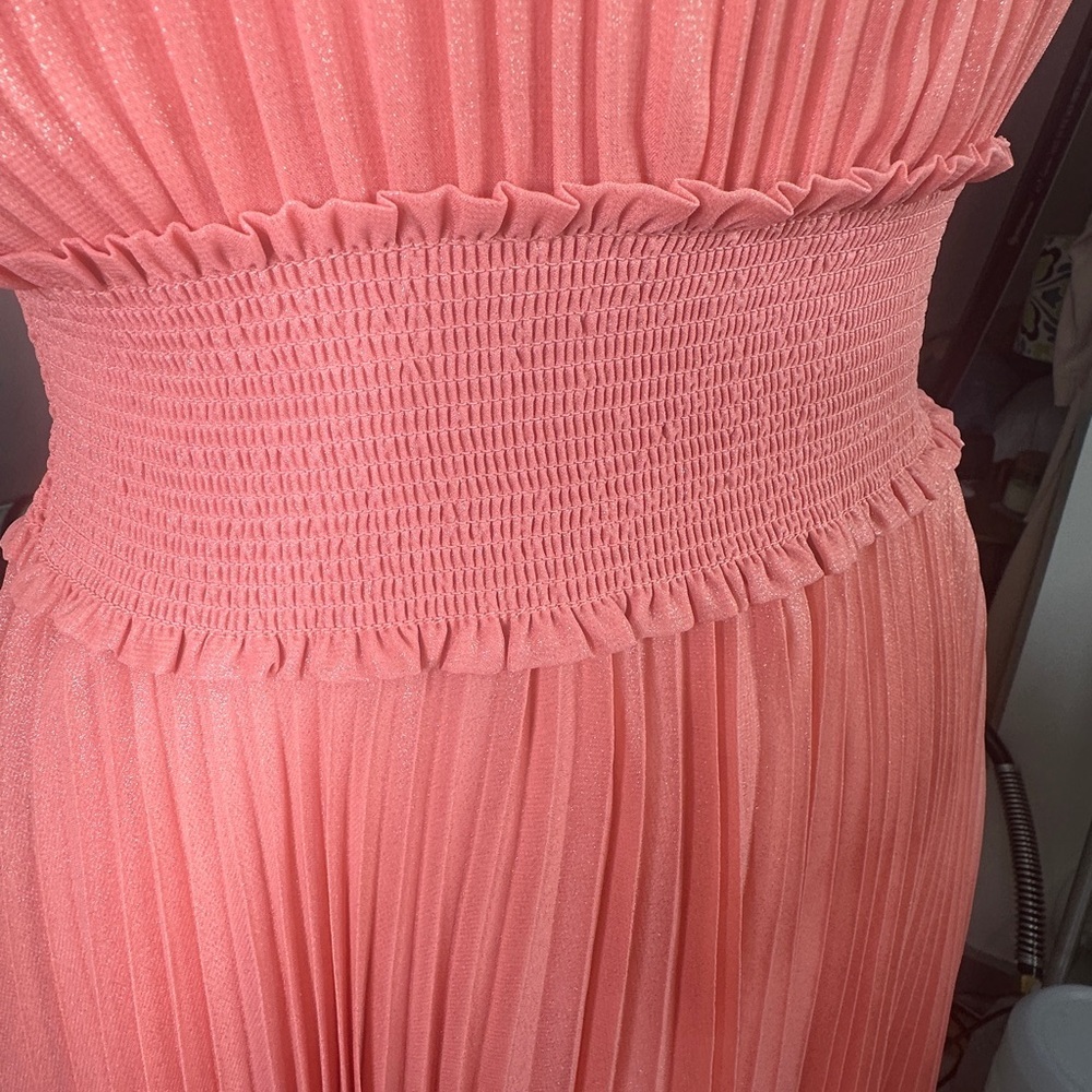 Nanette Lepore Iridescent Coral Pleated  Smocked Keyhole Close Cocktail Dress 8 - Picture 5 of 12